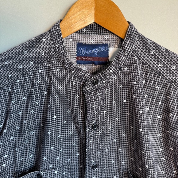 Wrangler X-Long Tails Mens Long Sleeve Western Dress Shirt Long Sleeve Gray/Blk - Picture 5 of 13